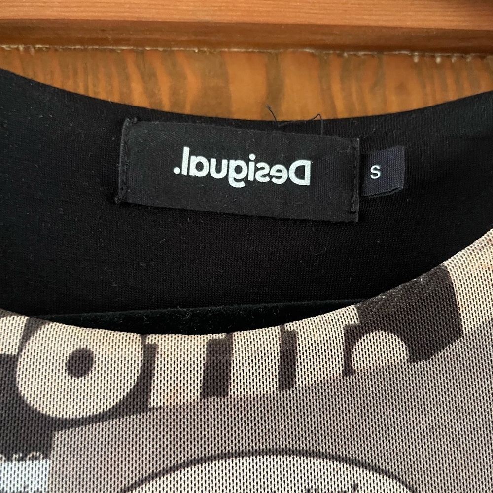 DESIGUAL Breaking News Tulle Newsprint Long Sleeve Mini Dress - Picture 3 of 7